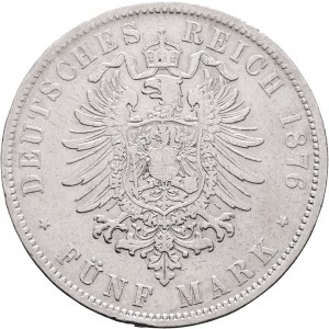 Wuerttemberg 5 Mark 1876 F König KARL I.