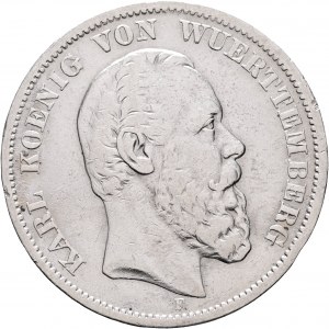 Württemberg 5 Mark 1876 F König KARL I.