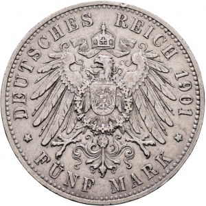 Wuerttemberg 5 marco 1901 F König WILHELM II.