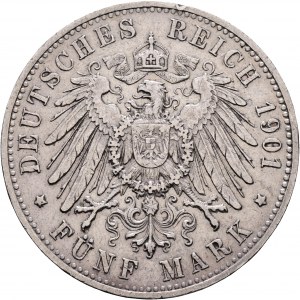 Wuerttemberg 5 Mark 1901 F König WILHELM II.