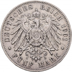 Wuerttemberg 5 marco 1901 F König WILHELM II.