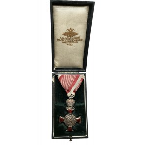 Österreich Ungarn Franz Joseph I. Verdienstkreuz 1849 Dritte Periode vergoldetes Silber, Kriegsband, Originaletikett