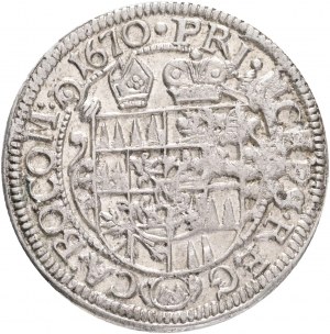 3 Kreuzer 1670 CHARLES II. Liechtenstein-Kastelkorn Évêché d'Olomouc spécimen extraordinaire