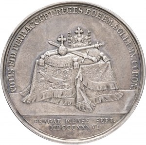 Medaila 1836 Korunovácia českého kráľa v Prahe, G.Loos a L.Held stará strieborná patina