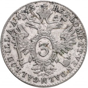 Rakúsko 3 Kreuzer 1845 A FERDINAND I. Viedeň