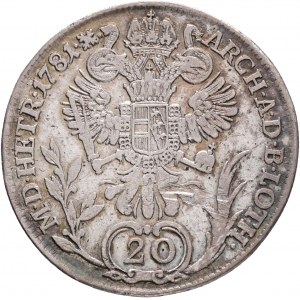 Austria 20 Kreuzer 1781 B JOSEPH II. Con leone, graffi