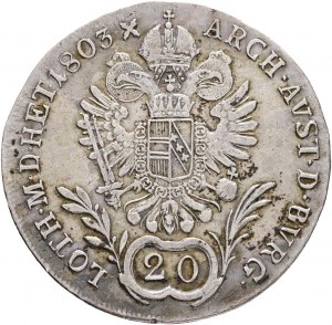 Rakúsko 20 Kreuzer 1803 G FRANCIS II. Nagybanya just.