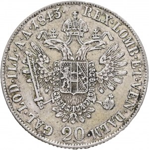 Rakúsko 20 Kreuzer 1843 M FERDINAND I. Miláno defekt planšety