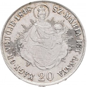 Maďarsko 20 Kreuzer 1848 K.B. FERDINAND V. Svätá Mária práve. Vojna za nezávislosť