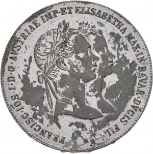 Austria 1 Gulden 1854 A FRANZ JOSEPH I. And SISSI Wedding Gulden black patina