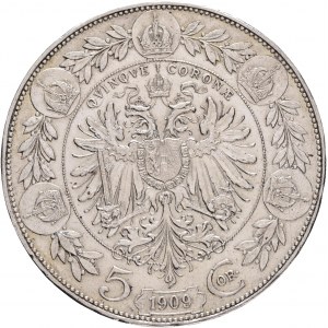 Austria 5 Corona 1909 Franz Joseph I. Larger head, Schwartz