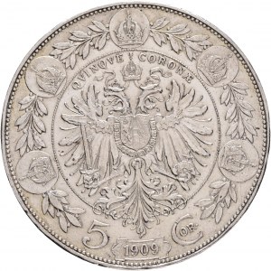 Rakúsko 5 Corona 1909 František Jozef I. Väčšia hlava, Schwartz