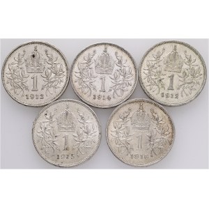 Austria Lot 5 coins 1 Corona 1912-1916 Schwartz Franz Joseph I.