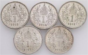 Austria Lot 5 monet 1 Korona 1912-1916 Schwartz Franciszek Józef I.