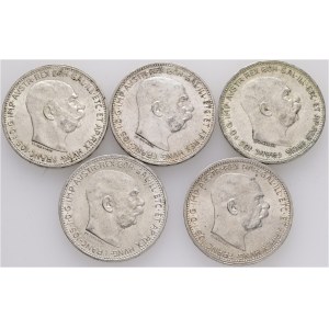 Austria Lotto 5 monete 1 Corona 1912-1916 Schwartz Francesco Giuseppe I.