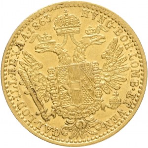 Gold1 Dozen 1863 A FRANZ JOSEPH I. Vlasové línie