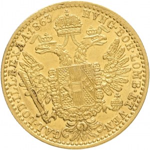 Gold1 Dozen 1863 A FRANZ JOSEPH I. Linie włosów