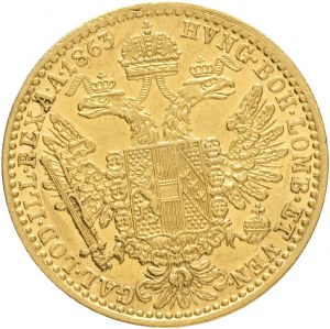 Gold1 Dozen 1863 A FRANZ JOSEPH I. Vlasové línie