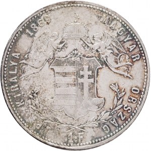 Maďarsko 1 forint 1869 G.Y.F. FRANZ JOSEPH I. Karlsburg vlasové línie