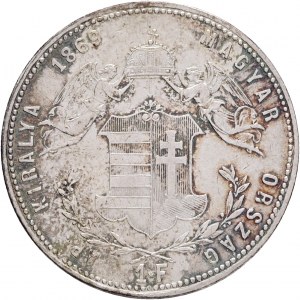 Maďarsko 1 forint 1869 G.Y.F. FRANZ JOSEPH I. Karlsburg vlasové línie
