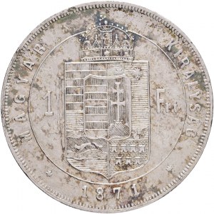 Węgry 1 forint 1871 K.B. FRANZ JOSEPH I. linie włosów Kremnica