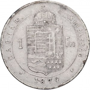 Hungary 1 Forint 1874 K.B. FRANZ JOSEPH I. Kremnica