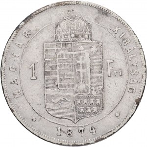 Węgry 1 forint 1874 K.B. FRANZ JOSEPH I. Kremnica