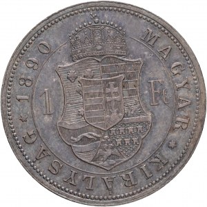 Hongrie 1 Forint 1890 K.B. FRANZ JOSEPH I. Kremnica emblème du cabinet FIUME patine d'ancienne collection