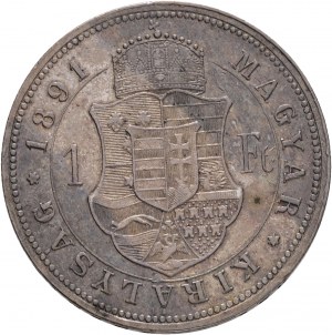 Węgry 1 Forint 1891 K.B. FRANZ JOSEPH I. Kremnica godło gabinetu FIUME patyna ze starej kolekcji