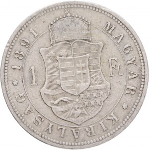 Maďarsko 1 forint 1891 K.B. FRANZ JOSEPH I. Kremnica emblém FIUME, hrana