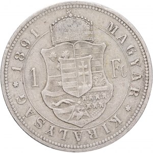 Węgry 1 forint 1891 K.B. FRANZ JOSEPH I. Kremnica, godło FIUME, krawędź