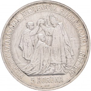 Hongrie 5 Corona 1907 K.B. Franz Joseph I. 40 ème Anniversaire du Couronnement FJI. Roi de Hongrie