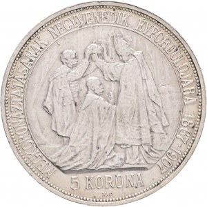 Ungarn 5 Corona 1907 K.B. Franz Joseph I. 40. Jahrestag der Krönung FJI. König von Ungarn