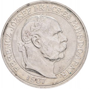 Ungarn 5 Corona 1907 K.B. Franz Joseph I. 40. Jahrestag der Krönung FJI. König von Ungarn