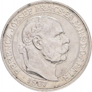 Ungarn 5 Corona 1907 K.B. Franz Joseph I. 40. Jahrestag der Krönung FJI. König von Ungarn