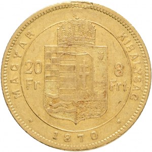 Hungary 8 Forint 1870 K.B. Franz Joseph I. Planchet defect R!
