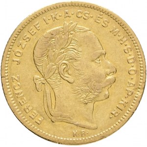 Węgry 8 forintów 1870 K.B. Franciszek Józef I. Wada planszy R!