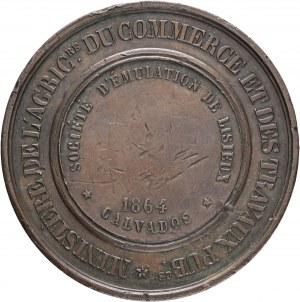 Bronze Frankreich Napoleon III. Medaille Handelskammer, Lisieux 1864 Calvados-Produkt
