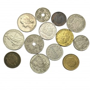 Zestaw 13 monet różnych typów i z różnych lat Espana Portugalia