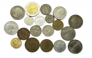 Zestaw 19 monet różnego typu i z różnych lat: Tunezja, Tajlandia, Trynidad