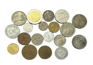 Zestaw 19 monet różnego typu i z różnych lat: Tunezja, Tajlandia, Trynidad