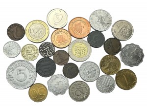 Lot of 25 coins diferent type and years Rakúsko, Malta, Bosna,Maroko