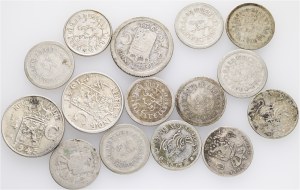Lotto di 15 monete Paesi Bassi Indonesia Argento 1/10 e 1/4 Gulden