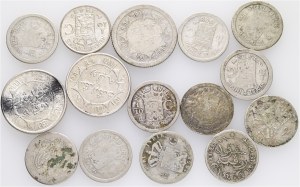 Množstvo 15 mincí Holandsko Indonézia Striebro 1/10 a 1/4 guldenu