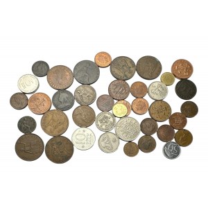 Lot de 39 pièces de monnaie de différents types et années Grande-Bretagne, etc.