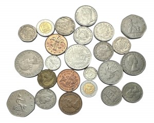 Lot de 24 pièces de monnaie de différents types et années Grande-Bretagne