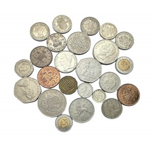 Lot de 24 pièces de monnaie de différents types et années Grande-Bretagne
