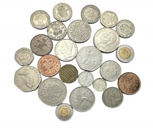 Lot de 24 pièces de monnaie de différents types et années Grande-Bretagne