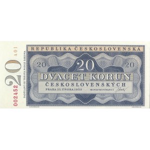 Tchécoslovaquie Non réédité 20 Kčs 1953 édition 2023 No.002452