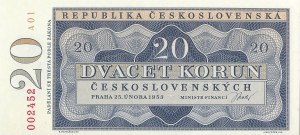 Czechosłowacja niewydane 20 Kčs 1953 wydanie 2023 nr 002452